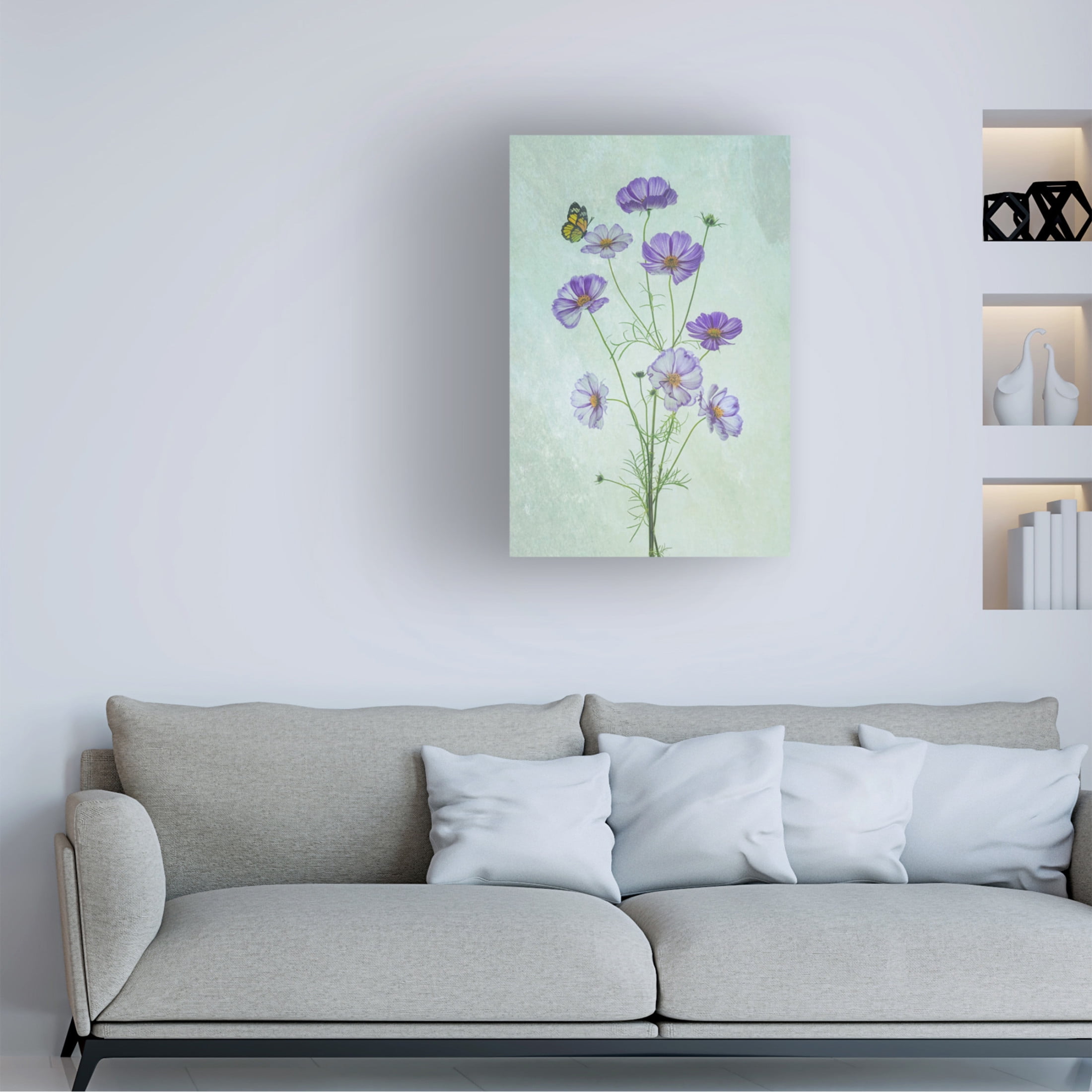 Canvas Wall Art - Lydia Jacobs 'Elegant Cosmos Flowers' Wall Art for Living Room, Bedroom, or Office Décor by Trademark Fine Art - 16 x 24 Inches