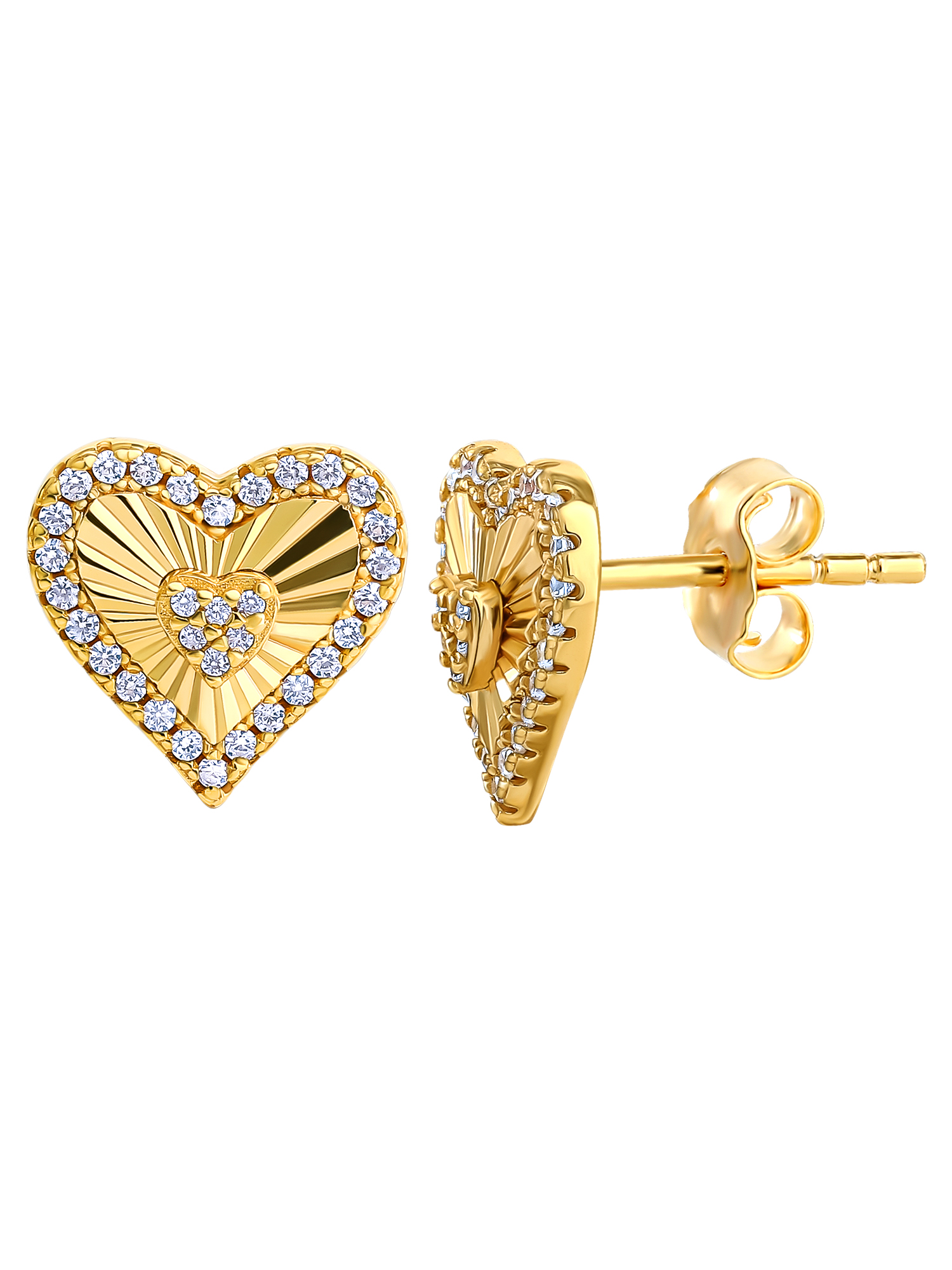 JS Jessica Simpson Women’s Sterling Silver 14KT Gold Plated Cubic Zirconia Heart Stud Earring