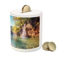 thumbnail image 3 of Nature Piggy Bank, Idyllic Lake with Waterfall Flowing down the Hills in National Park Autumn Scenery, Ceramic Coin Bank Money Box for Cash Saving, 3.6" X 3.2", Multicolor, by Ambesonne, 3 of 4