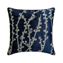 The HomeCentric Pillow Cases, Navy Blue Throw Pillows Cover, Floral Cushion Covers, Pack of 2, 12x12 inch (30x30 cm) Pillow Covers, Art Silk Square Pillow Cases, Willow Design - Navy Blue Willow