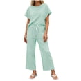 thumbnail image 2 of Idoravan womens 2 piece lounge sets Women's Round Neck Stripe Short Sleeve shirts Long Pants With Elastic Waist Pocket pants Set, 2 of 8
