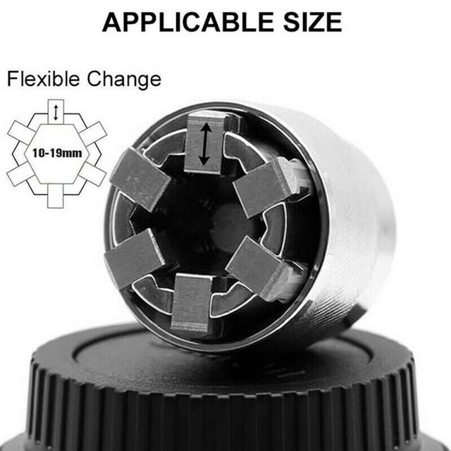 Adjustable 10-19mm Universal Socket Wrench - 3/8 Inch Drive, Chrome Molybdenum Steel Construction - One-Hand Operation, Replaces 30+ Sockets, Ideal for Damaged/Rusted Nuts & Bolts, High Torsion