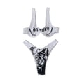 thumbnail image 1 of Lucakuins 2 uds. Trajes de baño para mujer, adultos con aros acolchados con letras y patrón de espada en forma de U sujetador de cuello Tops + Tanga con patrón de demonio Lucakuins  moda, 1 of 6