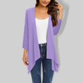 thumbnail image 2 of ZKIRBJV Womens Plus Size Shrugs and Cardigans 3/4 Sleeve Summer Cardigans for Women Lightweight Open Front Shrug Cardigan Floral Print Dressy Casual Cute Kimono Cardigan Purple 3XL, 2 of 5