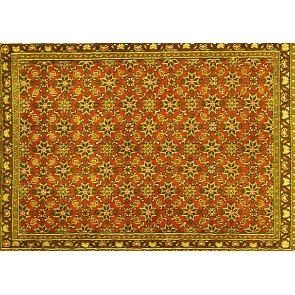 Ahgly Company Indoor Rectangle Abstract Yellow Contemporary Area Rugs, 2' x 5'