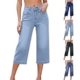 thumbnail image 5 of Women's High Waisted Stretchy Wide Leg Cropped Jeans with Pockets Summer, 5 of 9