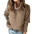 thumbnail image 1 of GDREDA Mode Dames Col Roulé Couleur Unie Manches Boutons Automne/hiver Haut Chaud Compression Manches Longues Femmes, 1 of 5
