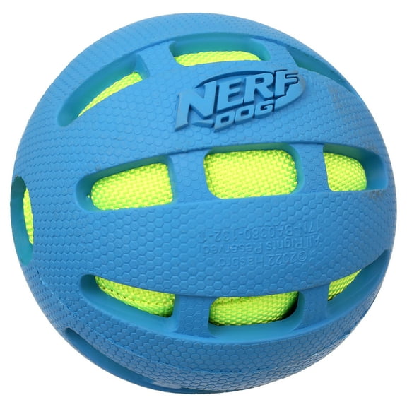 Nerf Dog Checkered Crunch Ball Dog Toy, Blue & Green, 3.8 inch