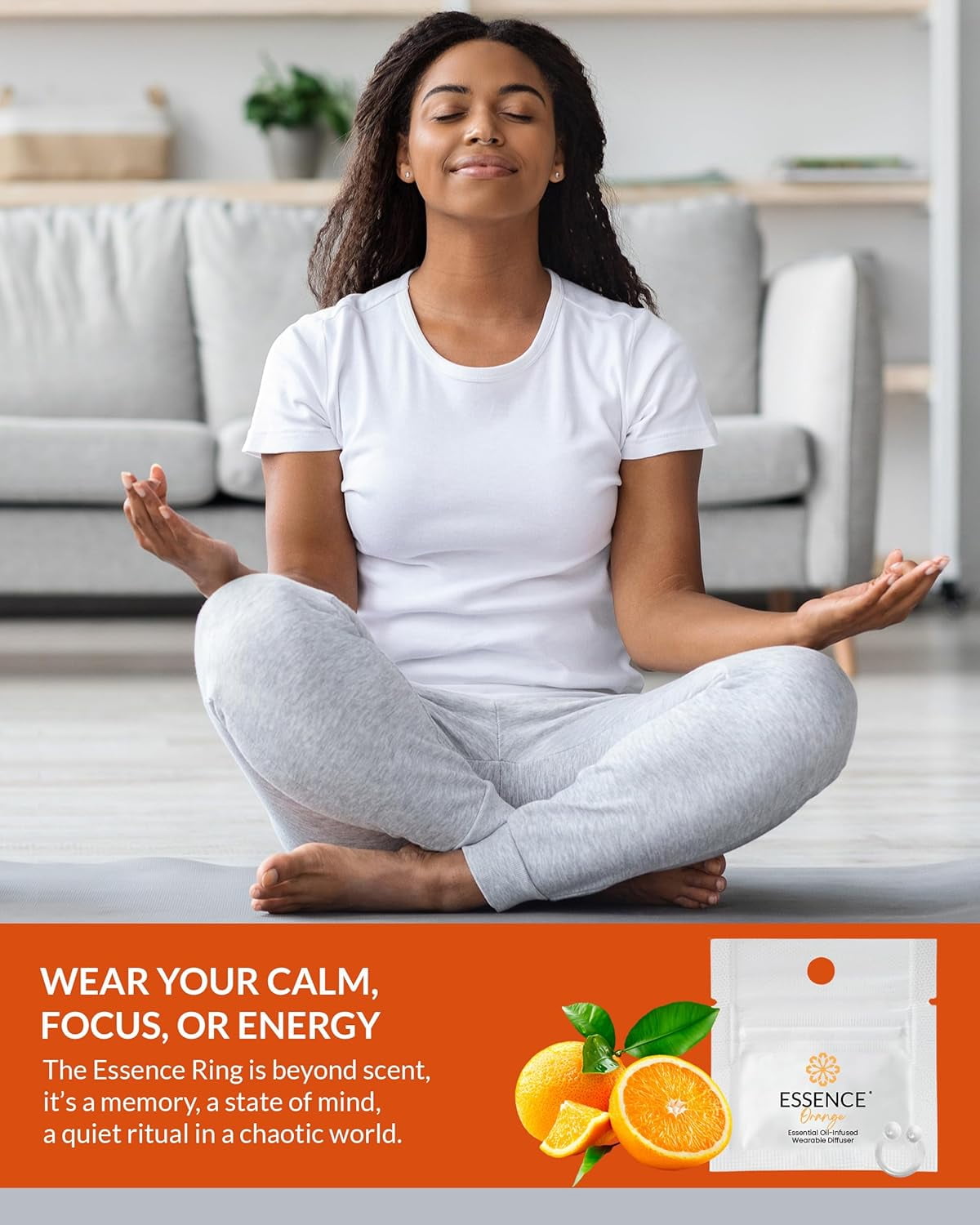 Essence Aromatherapy Nasal Diffuser Ring – Orange – 3pk – Personal Wearable Essential Oil Inhaler