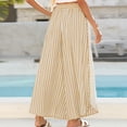 thumbnail image 3 of Sewkxo Womens Summer Striped Gingham Wide Leg Lounge Pants Elastic Waist Beach Palazzo Trousers with Pockets,Beige XL, 3 of 6