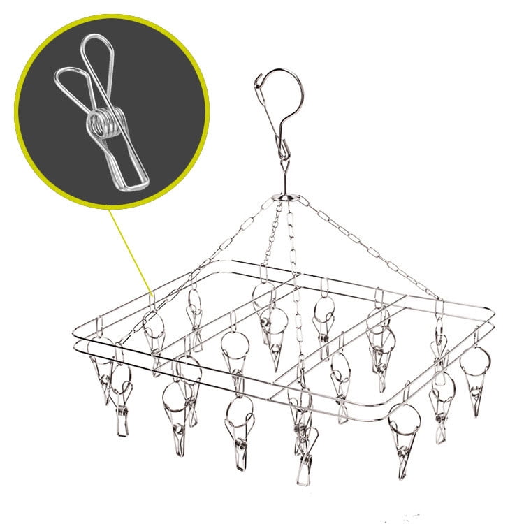 Laundry Drying Rack Rectangle Hanging Clothes Dryer with 20 Clothes Pins Hangers with Clips