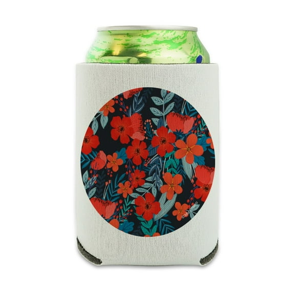 Cecilie Flowers Pattern Can Cooler - Drink Sleeve Hugger Collapsible Insulator - Beverage Insulated Holder