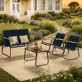 thumbnail image 4 of 4-Piece Outdoor Patio Furniture Set, Textilene Conversation Set with 2 Rocking Chairs & Tempered Glass Table, for Lawn Garden Balcony Poolside, Blue, 4 of 9