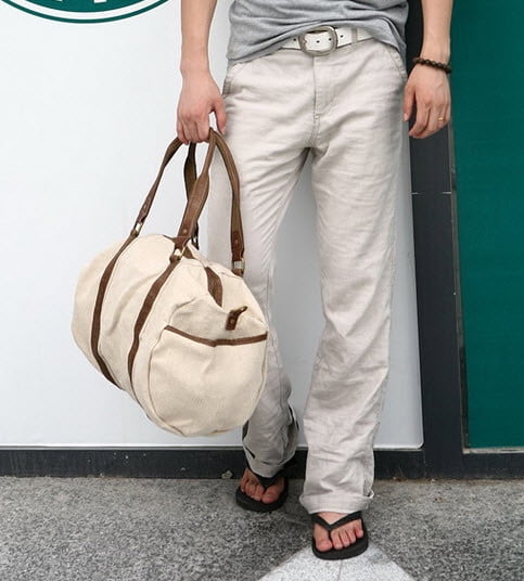 Men's Natural Heavy Linen Duffel & Sport Bag with Dual Straps