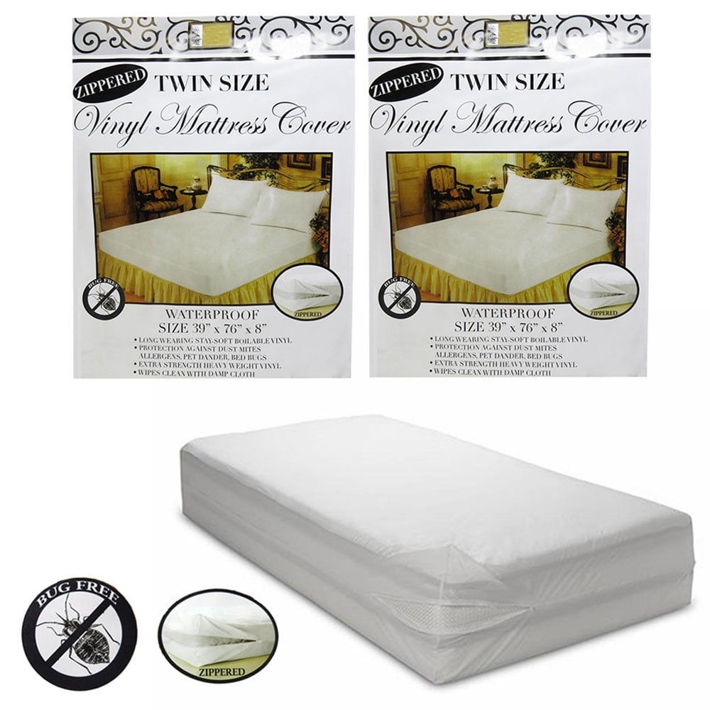2 Pc Twin Vinyl Zippered Mattress Cover, Waterproof Pet Cover For Queen Bed