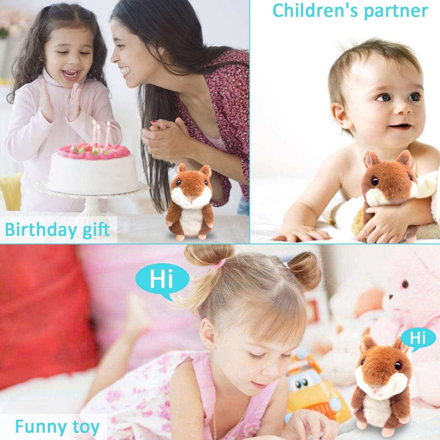 Bigger Talking Hamster - Repeats What You Say - Interactive Stuffed Plush Animal Talking Toy - Early Educational Toy, Fun Gift for Toddlers 1 2 3 Years Old, Boys & Girls, 2 Pack Included