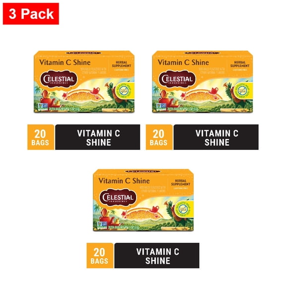 Celestial Seasonings Caffeine Free Vitamin C Shine Herbal Tea 20 ct - 3 Pack