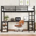 thumbnail image 2 of Twin XL Metal Loft Bed with Desk and Shelves, Loft Bed with Ladder and Guardrails, Loft Bed Frame for Bedroom, Black, 2 of 18