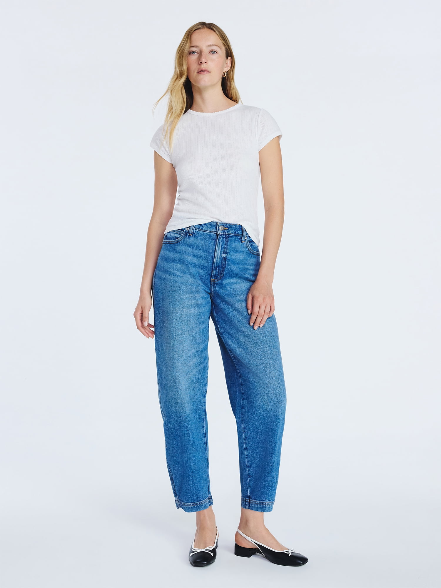 Free Assembly Women's and Women's Plus Pointelle Mini Tee with Short Sleeves, Sizes XS-4X