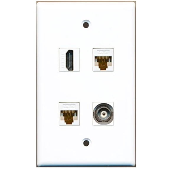 RiteAV - 1 Port HDMI 1 Port BNC 2 Port Cat6 Ethernet White Wall Plate