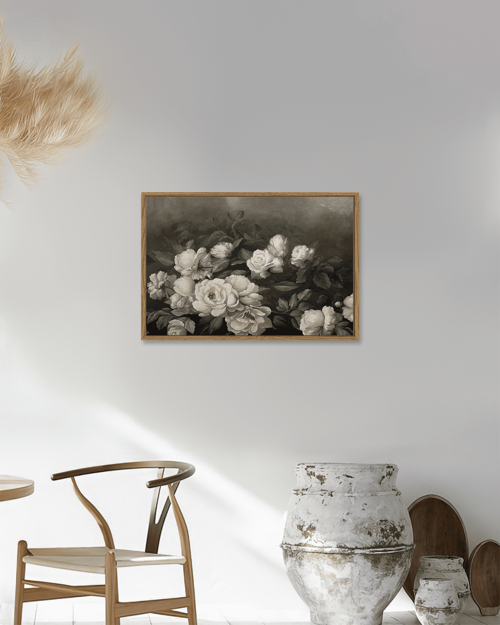 Drsoum Framed 24x36in Floral Canvas Wall Art Vintage Classical Painting Retro Flower Room Decor for Dining Room Bedroom Hallway - Natural Framed