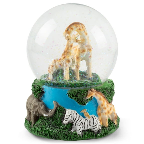 Giraffes Zebras and Elephants 100MM Music Water Globe Plays Tune Don't Fence Me In