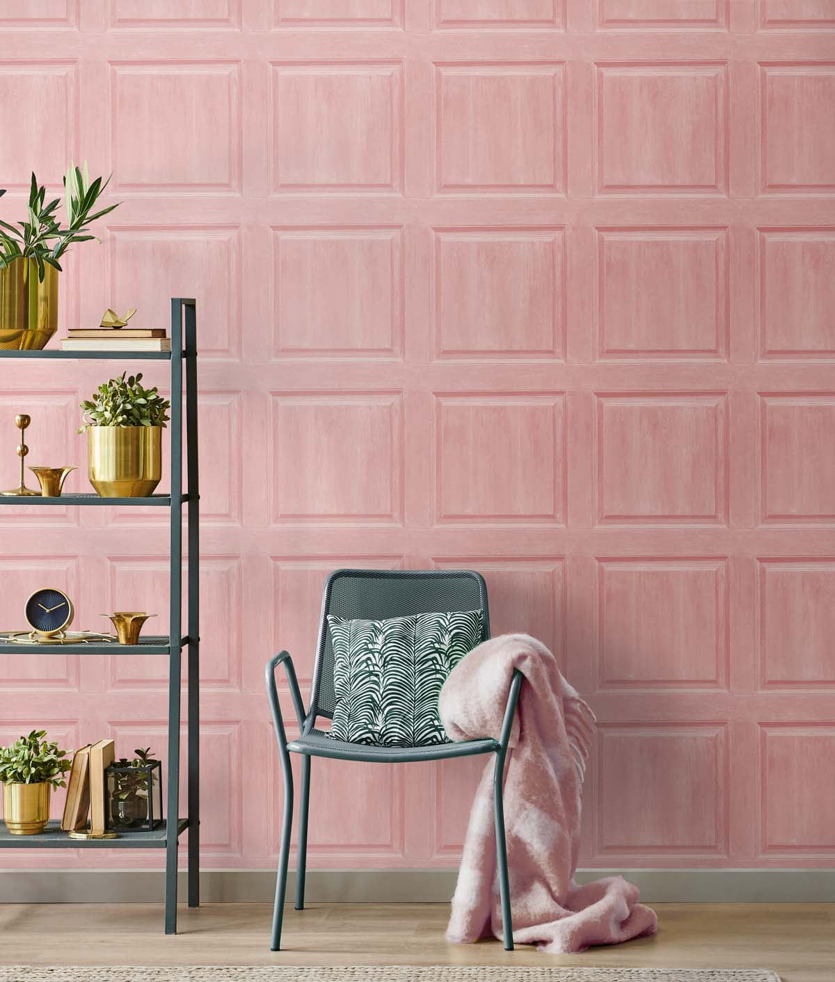 NextWall Arthouse Washed Faux Panel Peel and Stick Wallpaper 20.5 in. W x 18 ft. L - Blush