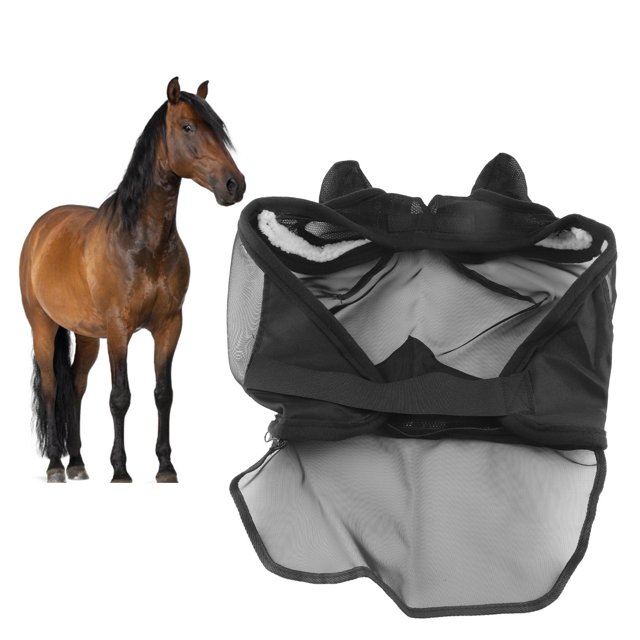 Couverture de Cheval, Cheval de Protection du Visage Cheval Couvrant Mesh Doux Longue Couverture de Nez avec les Oreilles et la Couverture de Nez Couverture de Protection de Cheval pour Protéger Cheval S, M, L