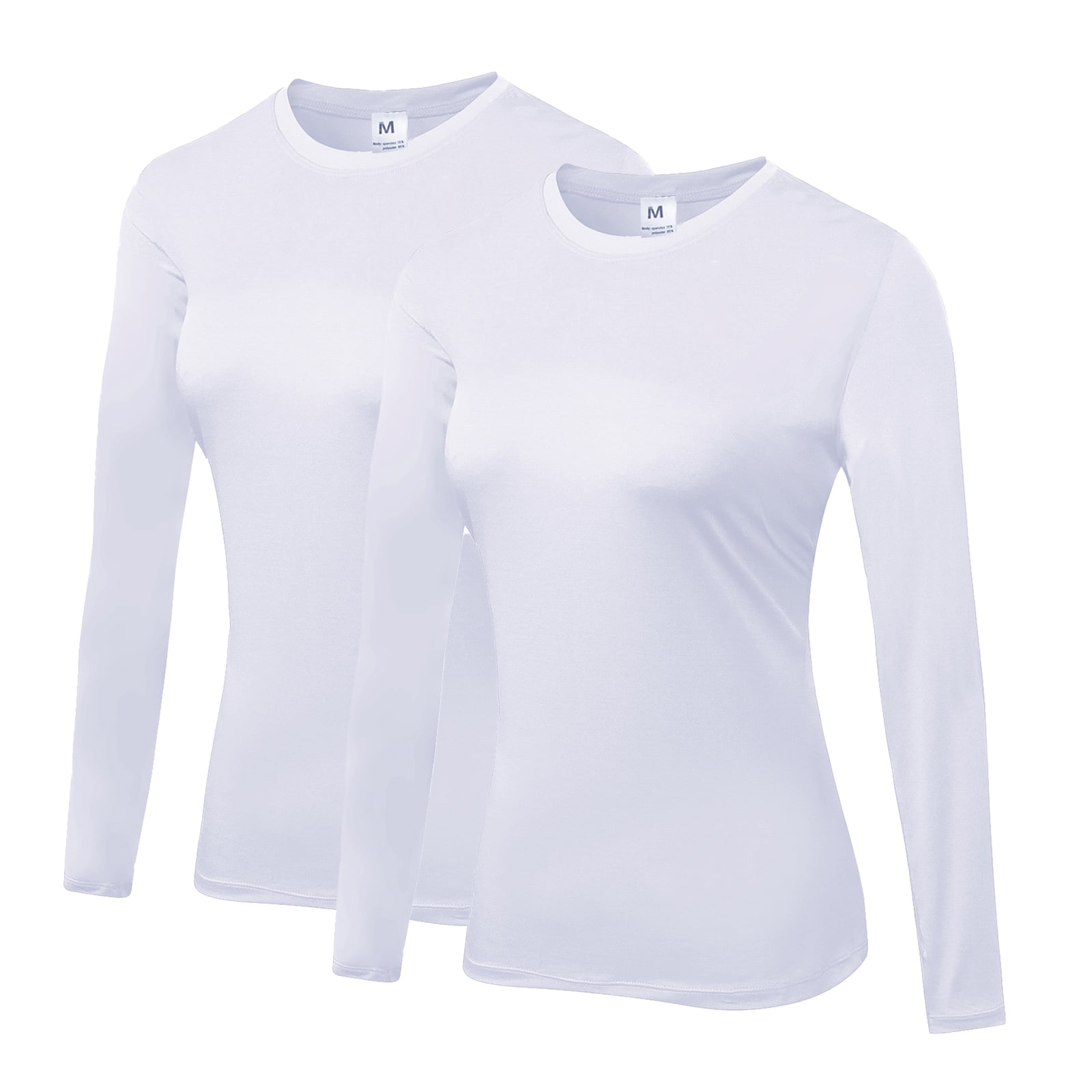 ZDCGT Women's Long Sleeve Compression Shirts Athletic Running Dry Fit Tops 2 Pack White,M