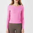 thumbnail image 3 of Scyoekwg Yoga Tops for Women Crew Neck Slim Yoga Sports Fitness Top Loose Lightweight Solid Color Long Sleeve Women Blouses Trendy Pullover (Pink,S), 3 of 4