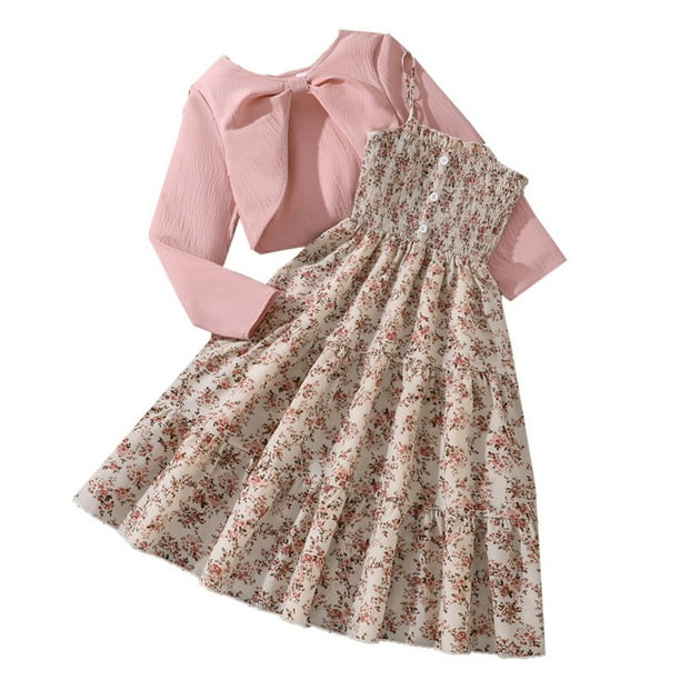Odeerbi 8-12 Años Niñas Trajes de Verano Vestido Floral de Algodón Con Bolero Shrugs Conjunto de Dos Piezas Vestido Sin Mangas Con Cardigan de Punto