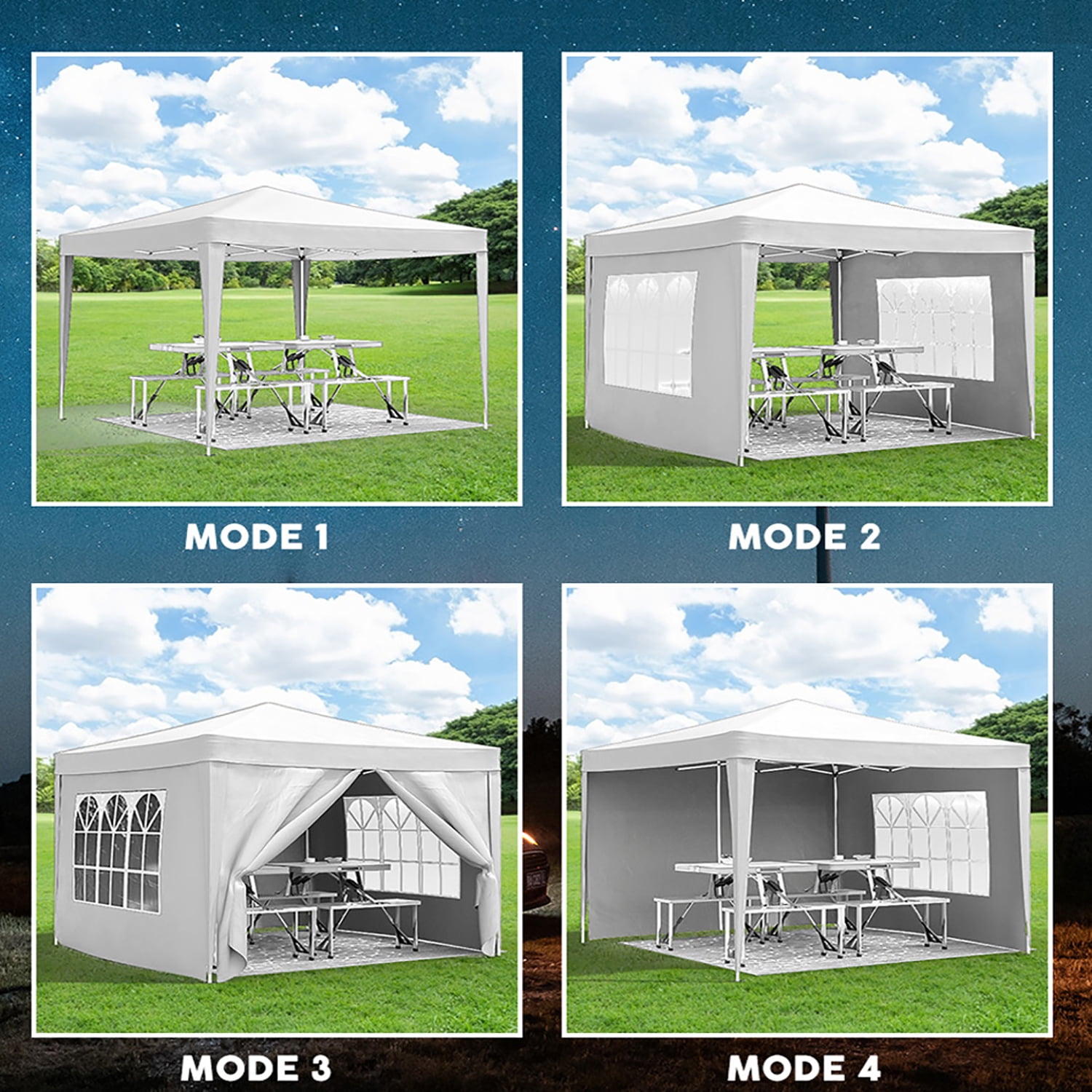Aimee Lii 120"x120" Pop Up Tent, Backyard Canopy Gazebo with Sidewalls, Outdoor Patio Awnings for Party Camping BBQ Events, White Aimee Lii 120"x120" Pop Up Tent, Backyard Canopy Gazebo with Sidewalls, Outdoor Patio Awnings for Party Camping BBQ Events, White