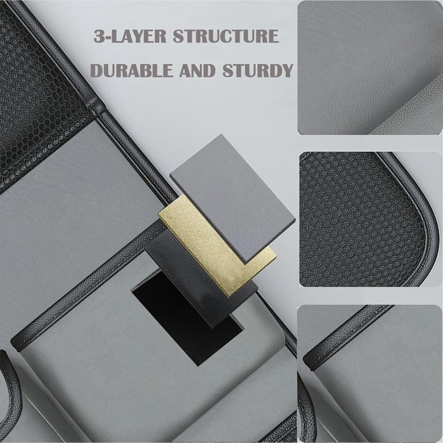 YHH Car Seat Organizer – Multifunctional Back Seat Protector, Storage Pouch & Tray Holder – Leather, 1 Pcs, Gray – For Cars, Kids, Seat Back & Rear Seats