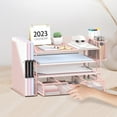 thumbnail image 4 of INTIGE 4-Tier Metal Desk Organizer with File Holder, 1 Drawer, 2 Pen Holders, Paper Organizer, Pink, 4 of 6