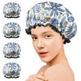 thumbnail image 7 of Shower Caps,Blue and Yellow Pioneer Flower Waterproof Shower Cap for Women 4 Pieces,Double Reusable Hair Cover for Shower PEVA Elastic Stretch Hem, 7 of 7