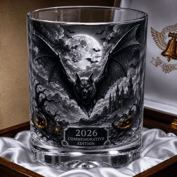 Old Fashioned Glass, 3.5X3.5 Inch Gothic Halloween Decor Spooky Bat Design Rocks Glasses for Halloween Party Decorations for Adults Spooky Home Bar Drinkware 1 Pack