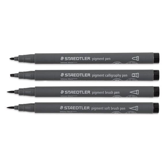 Staedtler Pigment Arts Pens - Intense Black, Assorted Tip, Set of 4