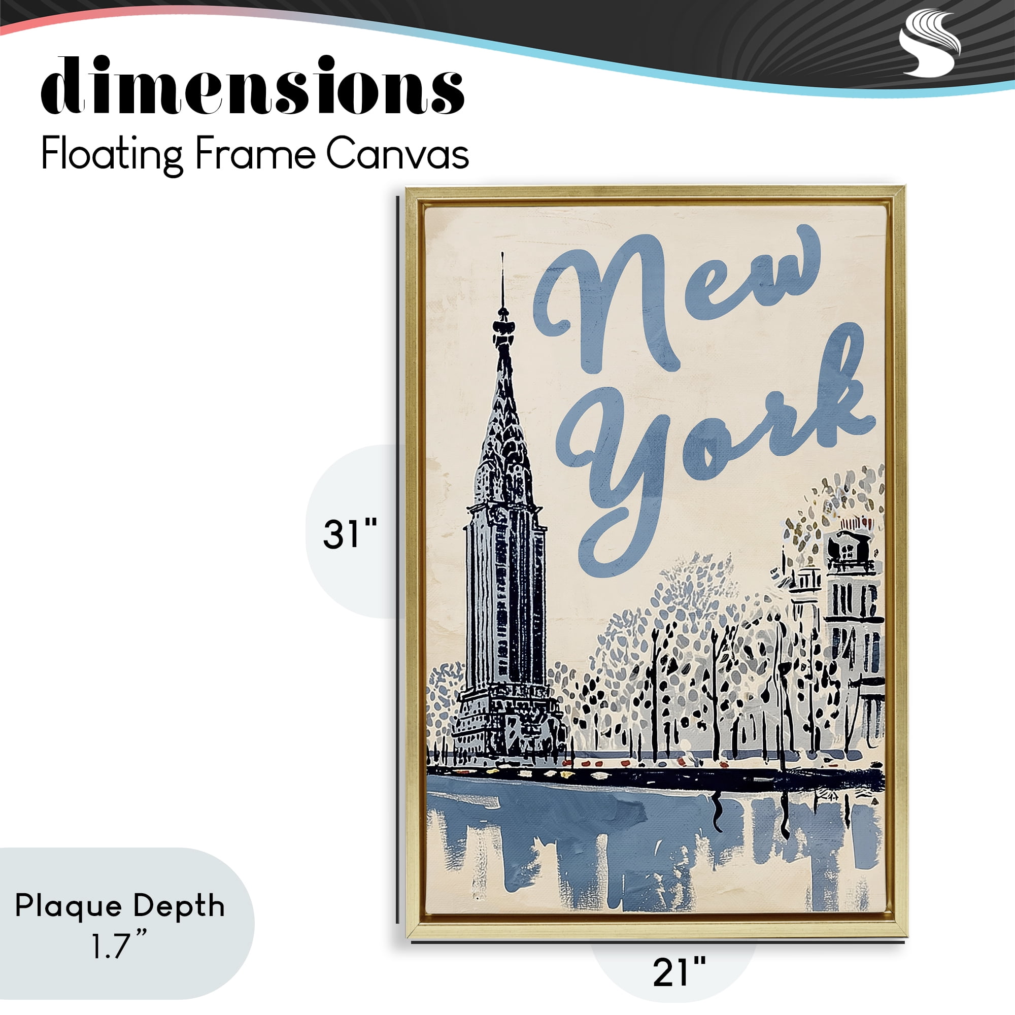 Stupell Industries Blue & Beige New York Travel Gold Framed Floater Canvas Wall Art, design by Annabelle Hall