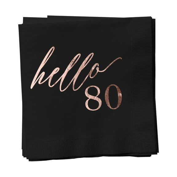 Birthday Black Beverage Cocktail Party Napkins 25 Pack with Rose Gold Foil Printing 4.75 x 4.75 Paper Frenzy