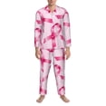 thumbnail image 3 of Fotbe Breast Cancer Ribbons Awareness Pattern Long Sleeve Pajama Set for Men,Sleepwear Set,2-piece Loungewear Set,Soft PJs Comfy Nightwear with Pockets-Small, 3 of 7