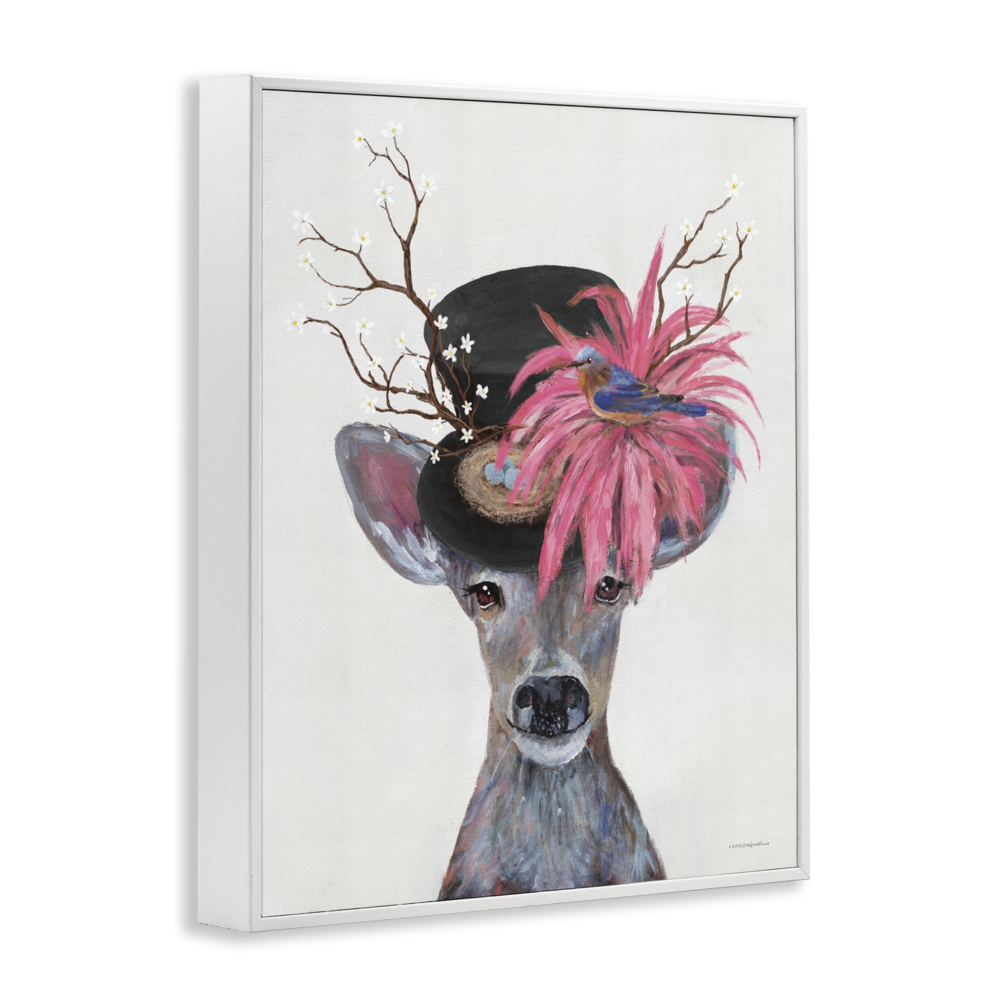 Stupell Industries Deer with Vintage Hat Animals & Insects Painting White Framed Art Print Wall Art, 24 x 30