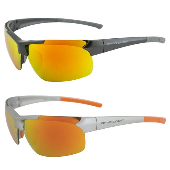 Optic Edge Frontrunner Sports & Motorcycle Sunglasses for Men or Women Semi-Rimless Black Frame w/Orange Mirror Lenses