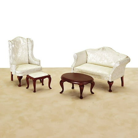 White Queen Anne Living Room Dollhouse Miniature Set White Queen Anne Living Room Dollhouse Miniature Set