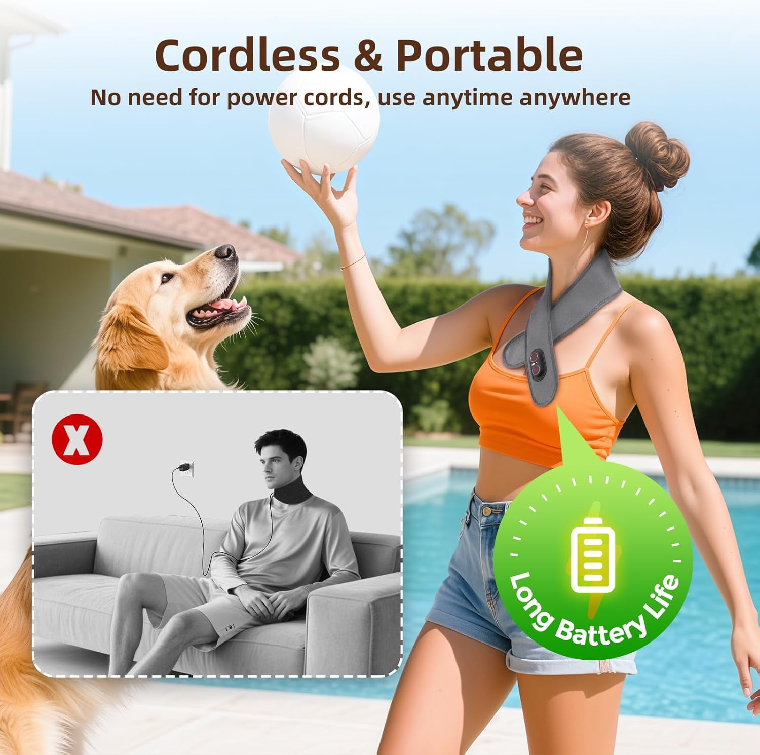 Neck Heating Pad with Massage, Heating Neck Wrap with Led Light, Electric Nape Heating Pad with 3 Heat & 3 Vibration Modes, 3000mAh Rechargeable, Cordless Heated Wrap for Calf Arm Wrist, Gray