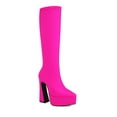 thumbnail image 4 of KIJBLAE Women's Winter Over The Knee Boots Chunky Heels Thigh High Boots Block Heeled Stretch Suede Sexy High Heel Knee High Boots Side Zipper Long Boots Hot Pink 43, 4 of 7