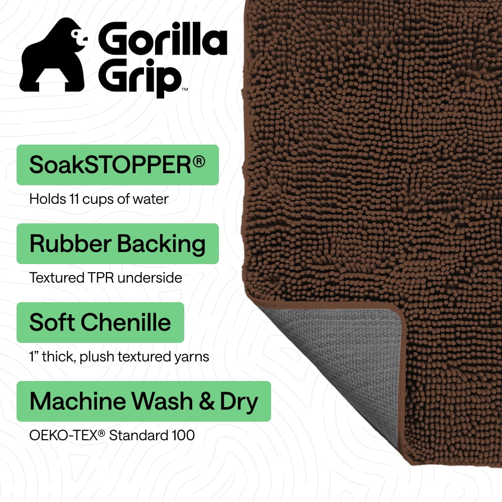 GORILLA GRIP Ultra Absorbent Grippy Doormat for Muddy Dog Paws, 30x20 Machine Washable Soakstopper Rugs Cleaner Floors, Bed Mat for Dirty Dogs, Indoor Entrance Door Rug Pet Bed Mats Brown