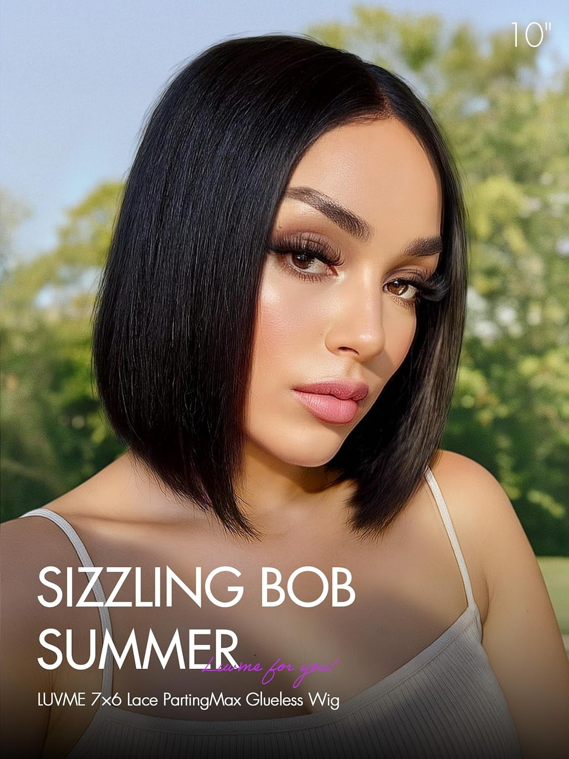 LUVME 7x6 PartingMax HD Lace Front Bob Wigs 10" Human Hair Pre Cut Plucked Glueless Natural Black Color