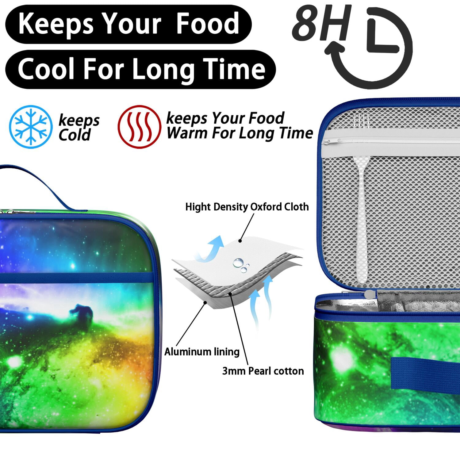 Space-themed Lunch Bag, Insulated Lunch Box with Cute Astronaut, Galaxy, Nebula, Rocket, and Starry Night Designs – Durable, Lightweight Lunch Tote for School, Travel, and Picnic