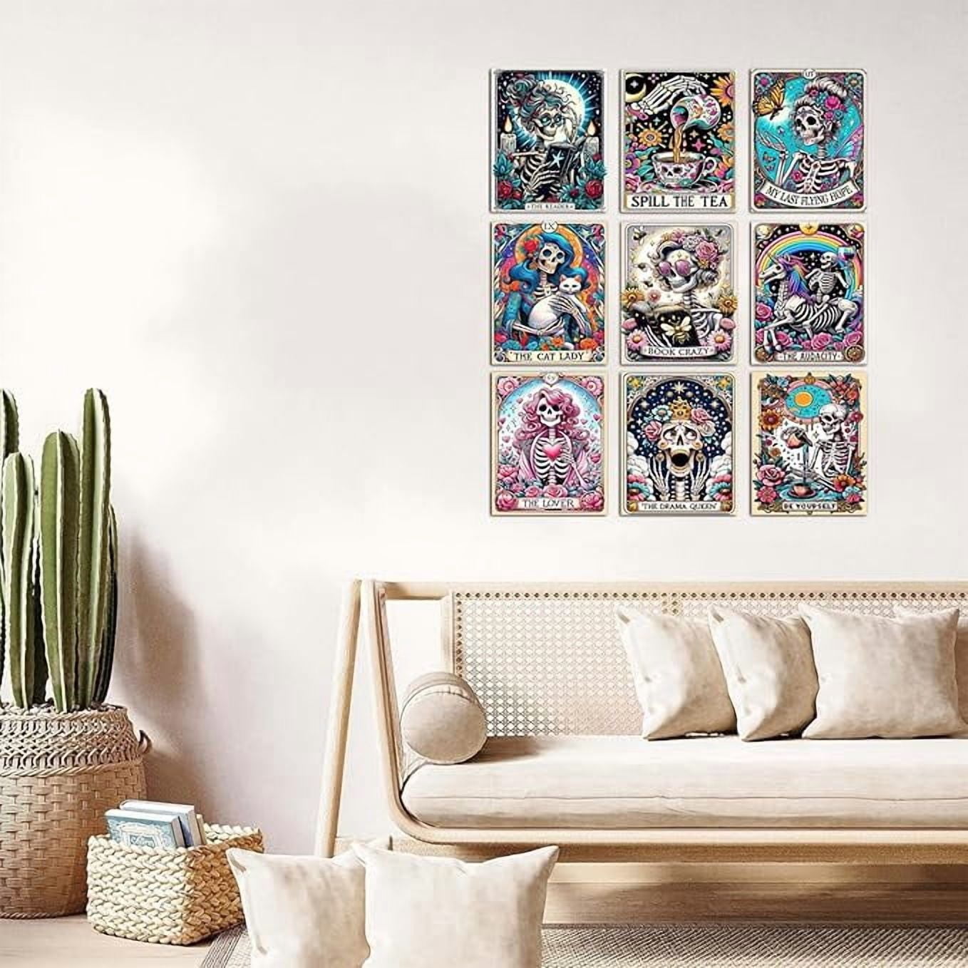 Skull Diamond Art Kits for Adults - 9pcs, Tarot Card Diamond Painting for Beginners, DIY Full Rhinestone 5D Gothic Diamond Painting Kits (Gemstone Craft), Home Wall Decoration (12x16 inch)