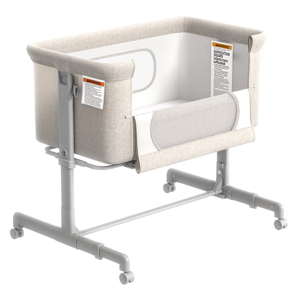 Babyomi Baby Bassinet with Adjustable 6-Level Height, Bedside Crib for Newborn, Beige